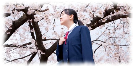 桜の木の下の女子中学生の画像